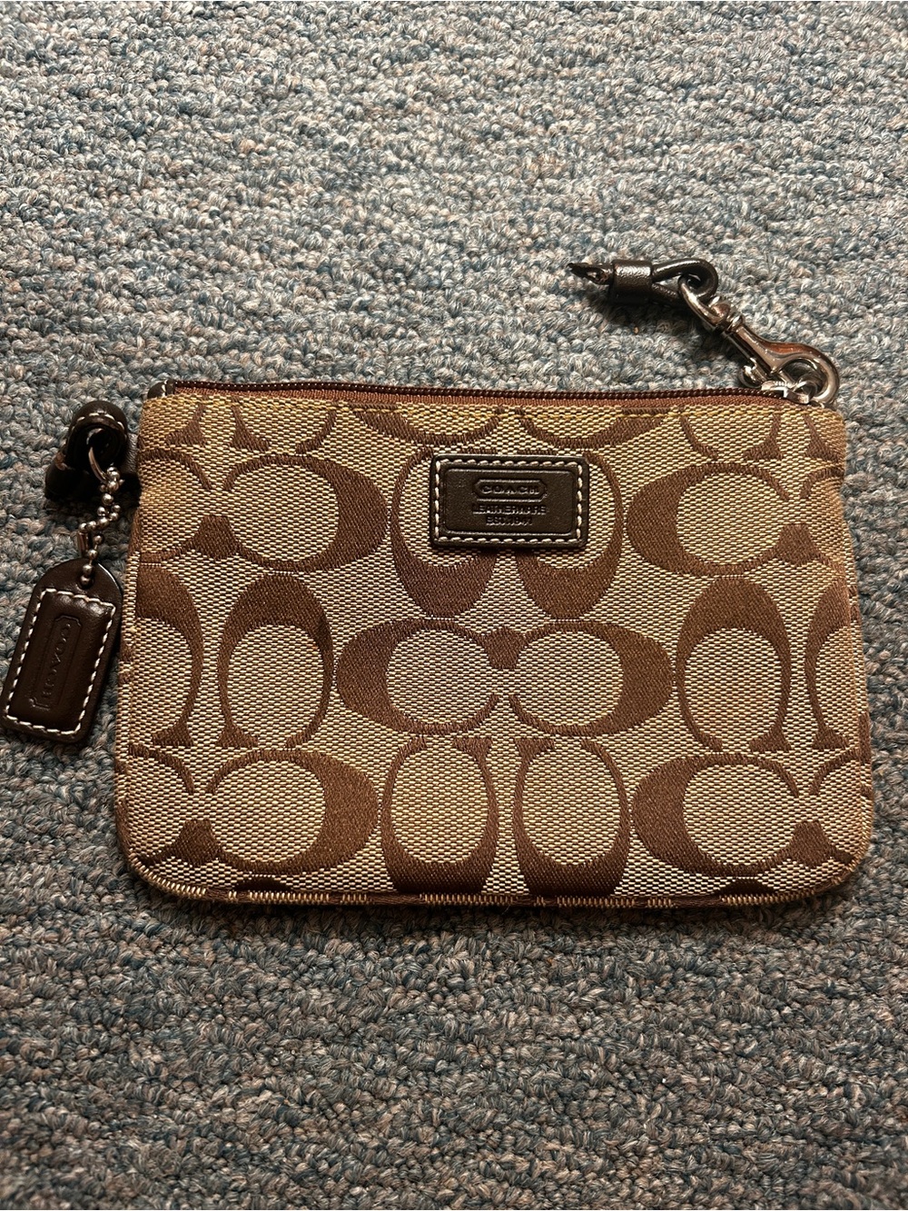 Coach Beige and Brown Signature Canvas Wristlet